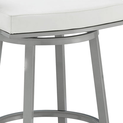 34" White Faux Leather And Iron Swivel Low Back Counter Height Bar Chair