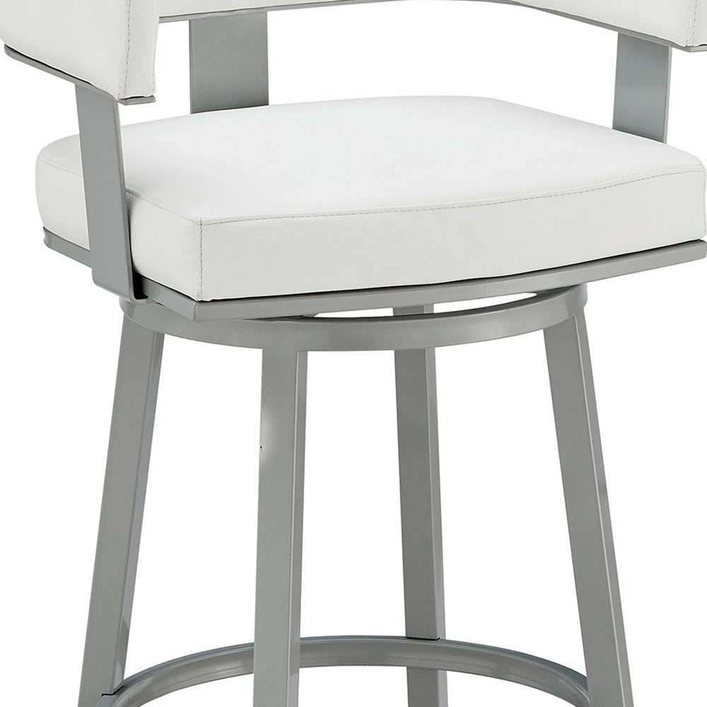 34" White Faux Leather And Iron Swivel Low Back Counter Height Bar Chair