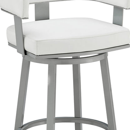 34" White Faux Leather And Iron Swivel Low Back Counter Height Bar Chair