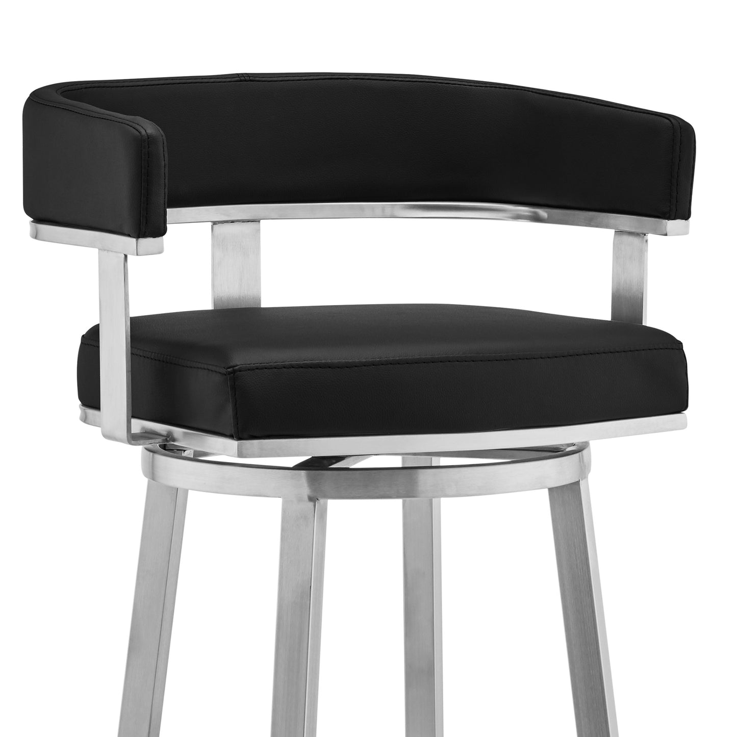 38" Black And Silver Faux Leather Swivel Low Back Bar Height Chair With Footrest
