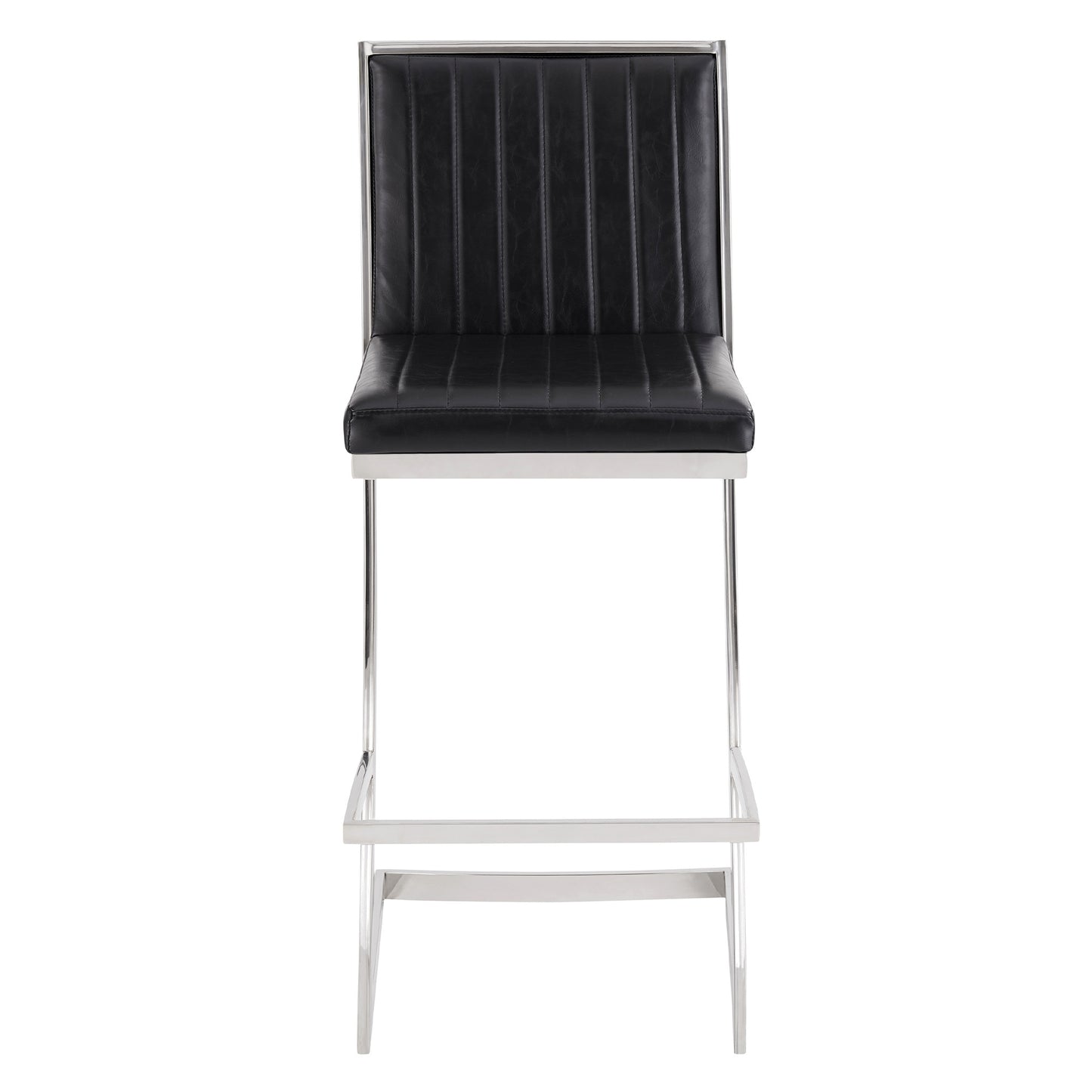 43" Vintage Black Faux Leather And Iron Low Back Bar Height Chair