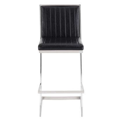 43" Vintage Black Faux Leather And Iron Low Back Bar Height Chair
