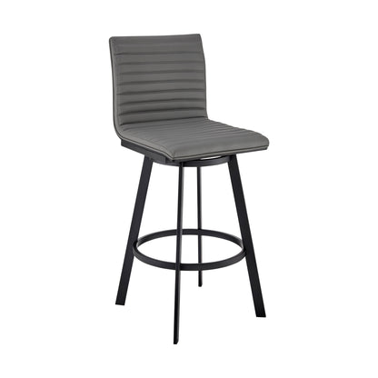 39" Gray Faux Leather And Iron Swivel Counter Height Bar Chair