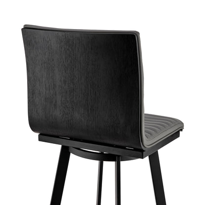 39" Gray Faux Leather And Iron Swivel Counter Height Bar Chair
