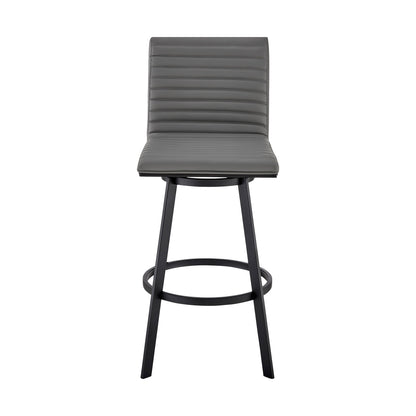 42" Gray Faux Leather And Iron Swivel Bar Height Chair