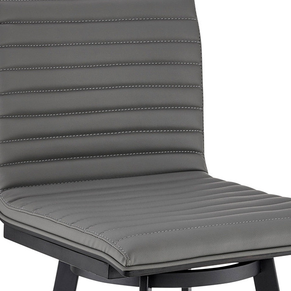 42" Gray Faux Leather And Iron Swivel Bar Height Chair