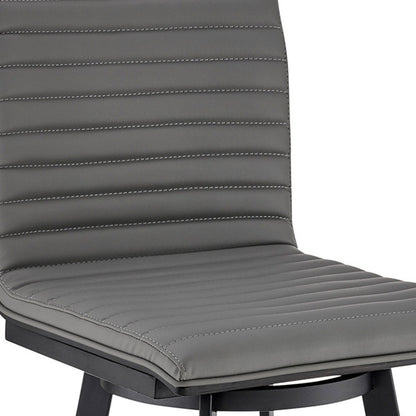 42" Gray Faux Leather And Iron Swivel Bar Height Chair