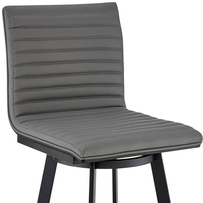42" Gray Faux Leather And Iron Swivel Bar Height Chair