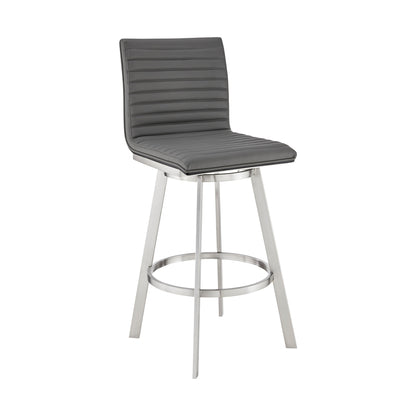 42" Gray Faux Leather And Iron Swivel Bar Height Chair
