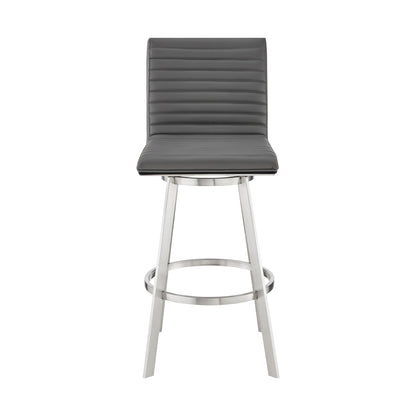 42" Gray Faux Leather And Iron Swivel Bar Height Chair