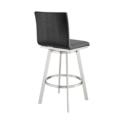 42" Gray Faux Leather And Iron Swivel Bar Height Chair