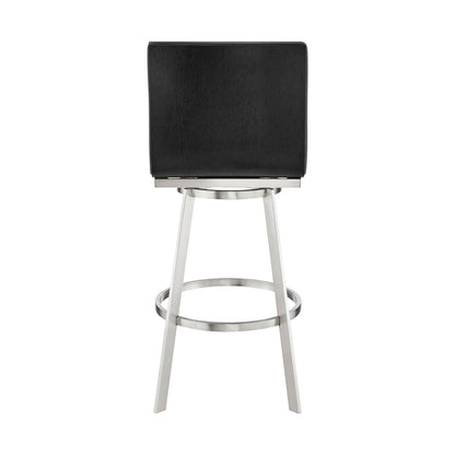 42" Gray Faux Leather And Iron Swivel Bar Height Chair