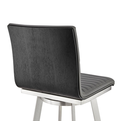 42" Gray Faux Leather And Iron Swivel Bar Height Chair