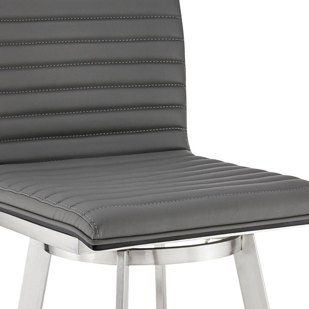 42" Gray Faux Leather And Iron Swivel Bar Height Chair