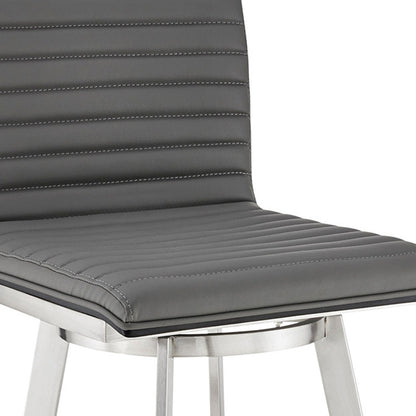 42" Gray Faux Leather And Iron Swivel Bar Height Chair