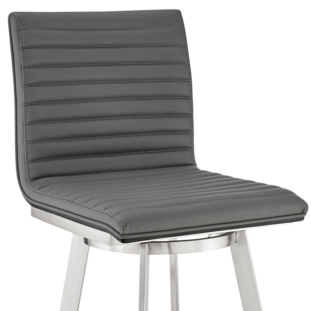 42" Gray Faux Leather And Iron Swivel Bar Height Chair