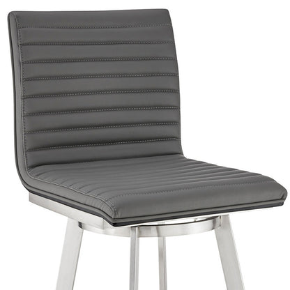 42" Gray Faux Leather And Iron Swivel Bar Height Chair