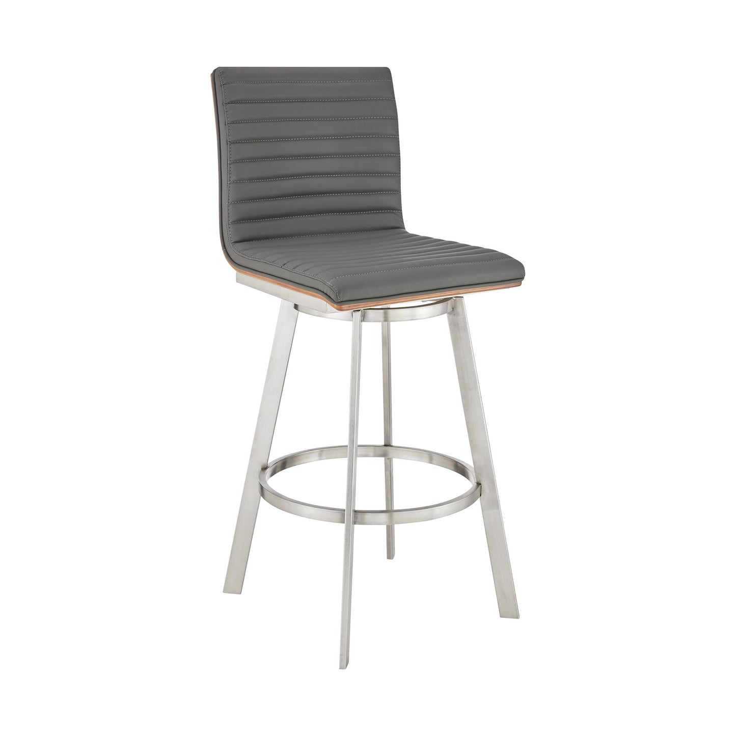 42" Gray Faux Leather And Iron Swivel Bar Height Chair