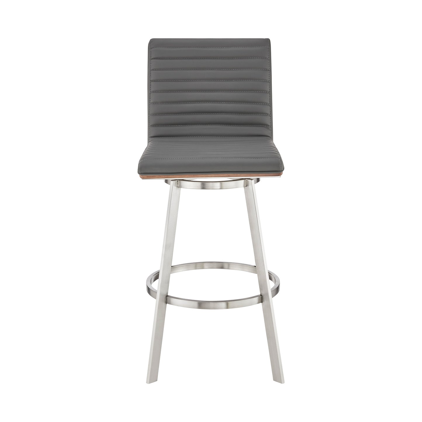42" Gray Faux Leather And Iron Swivel Bar Height Chair