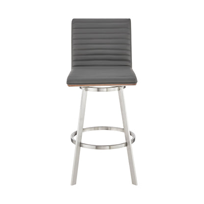 42" Gray Faux Leather And Iron Swivel Bar Height Chair