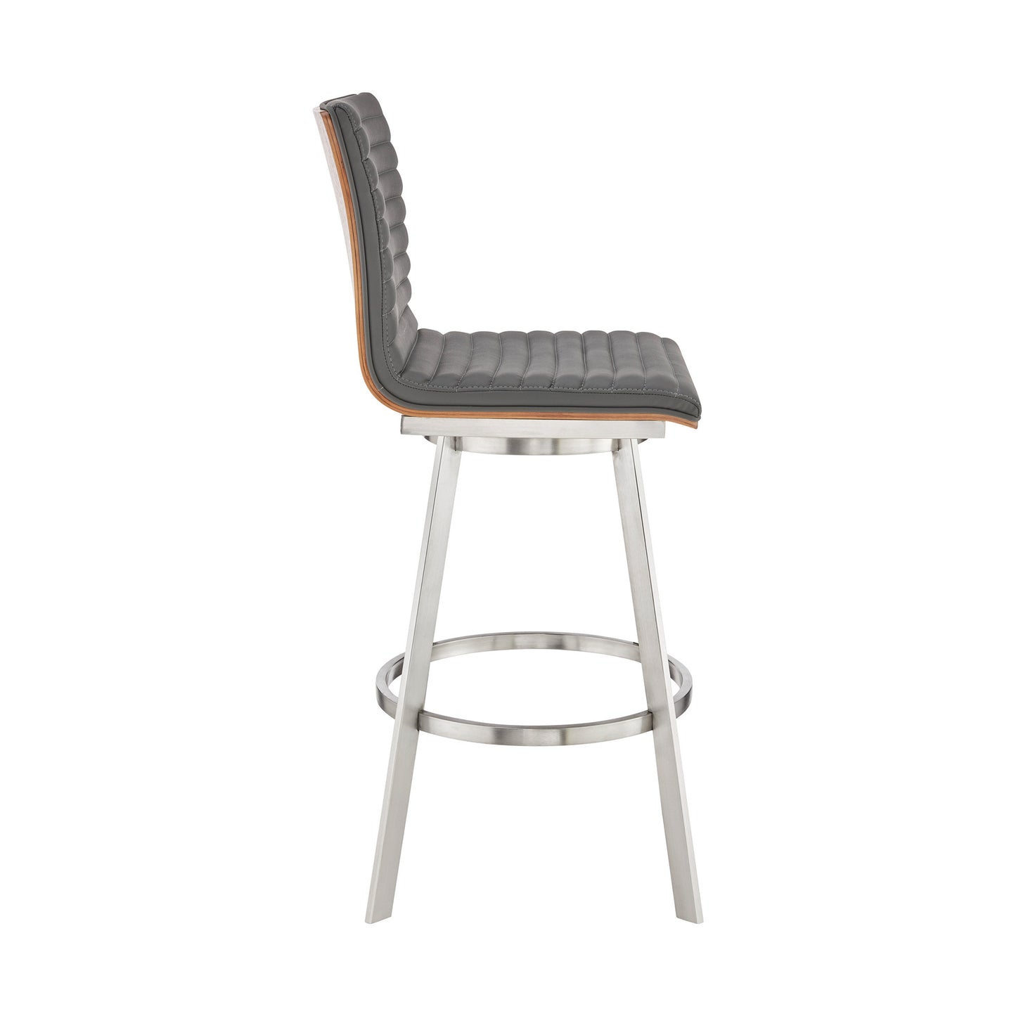 42" Gray Faux Leather And Iron Swivel Bar Height Chair