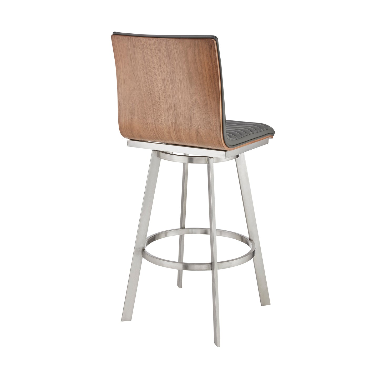 42" Gray Faux Leather And Iron Swivel Bar Height Chair