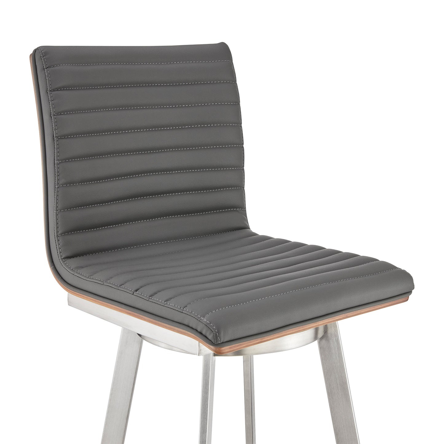 42" Gray Faux Leather And Iron Swivel Bar Height Chair