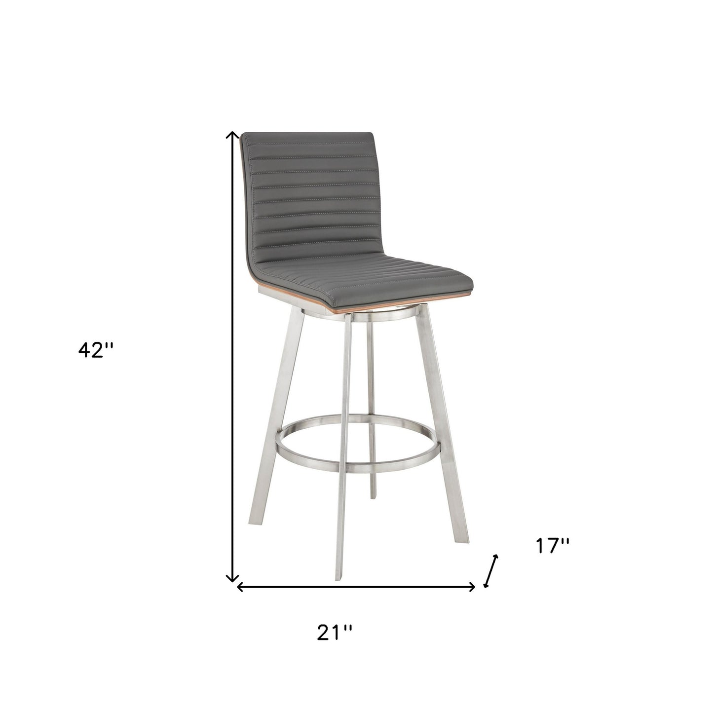 42" Gray Faux Leather And Iron Swivel Bar Height Chair