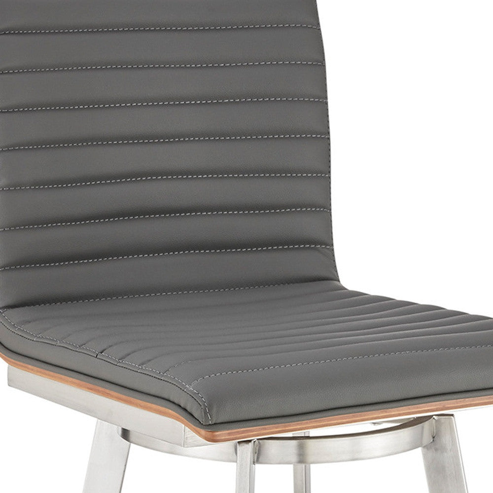 42" Gray Faux Leather And Iron Swivel Bar Height Chair