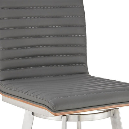 42" Gray Faux Leather And Iron Swivel Bar Height Chair