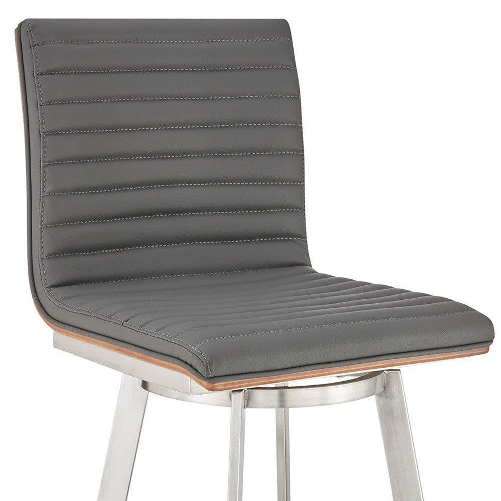 42" Gray Faux Leather And Iron Swivel Bar Height Chair
