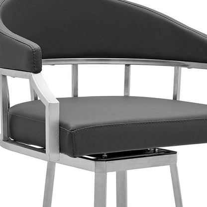 36" Gray Faux Leather And Iron Swivel Low Back Counter Height Bar Chair