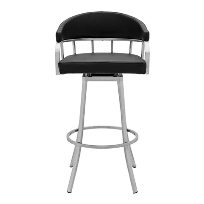 36" Black Faux Leather And Iron Swivel Low Back Counter Height Bar Chair