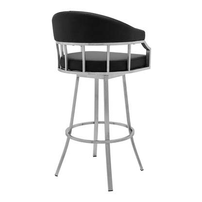 36" Black Faux Leather And Iron Swivel Low Back Counter Height Bar Chair