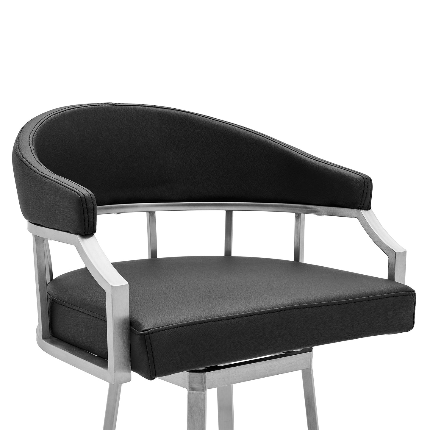 36" Black Faux Leather And Iron Swivel Low Back Counter Height Bar Chair