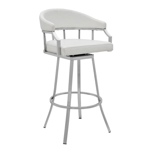 40" White Faux Leather And Iron Swivel Low Back Bar Height Chair