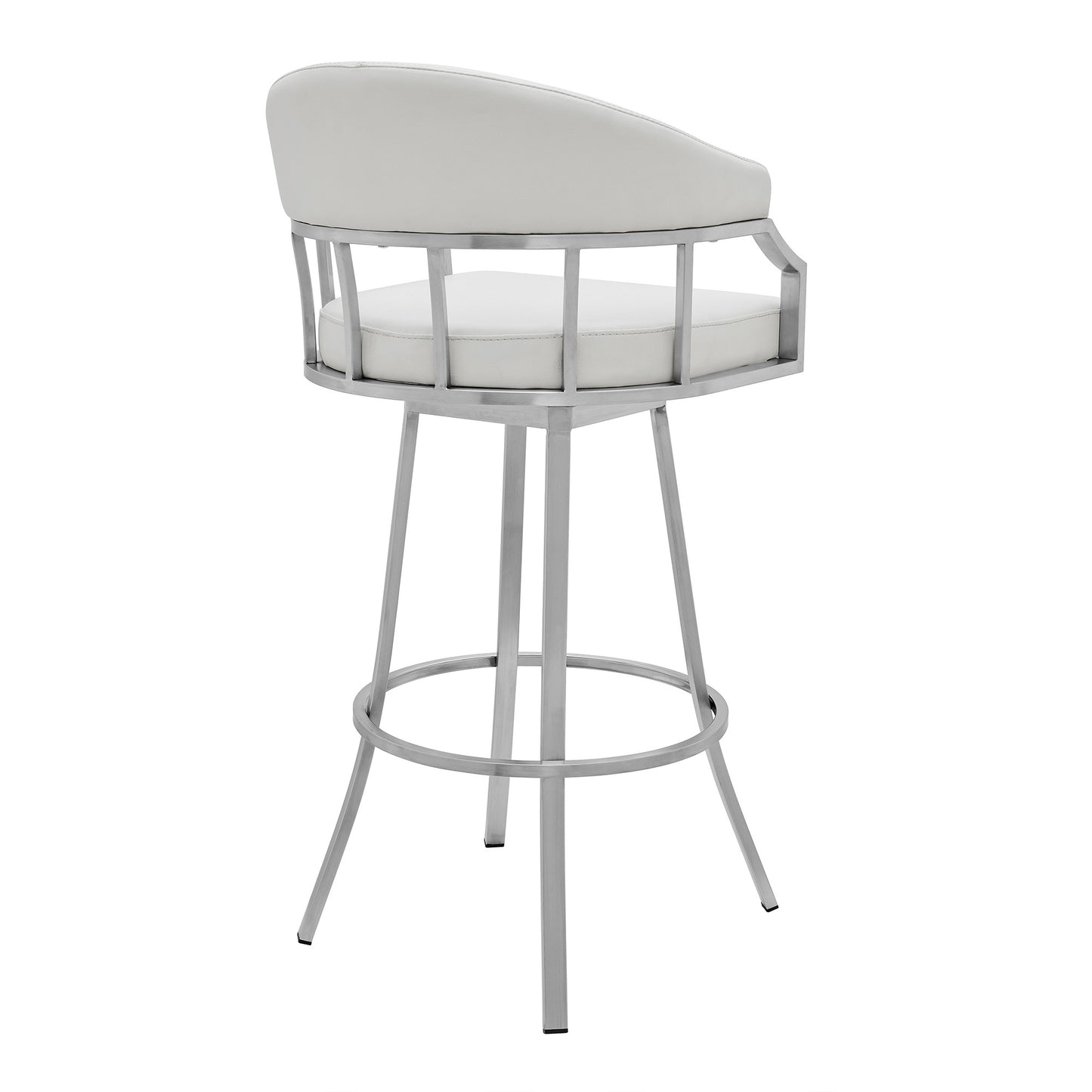 40" White Faux Leather And Iron Swivel Low Back Bar Height Chair