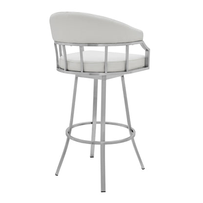 40" White Faux Leather And Iron Swivel Low Back Bar Height Chair
