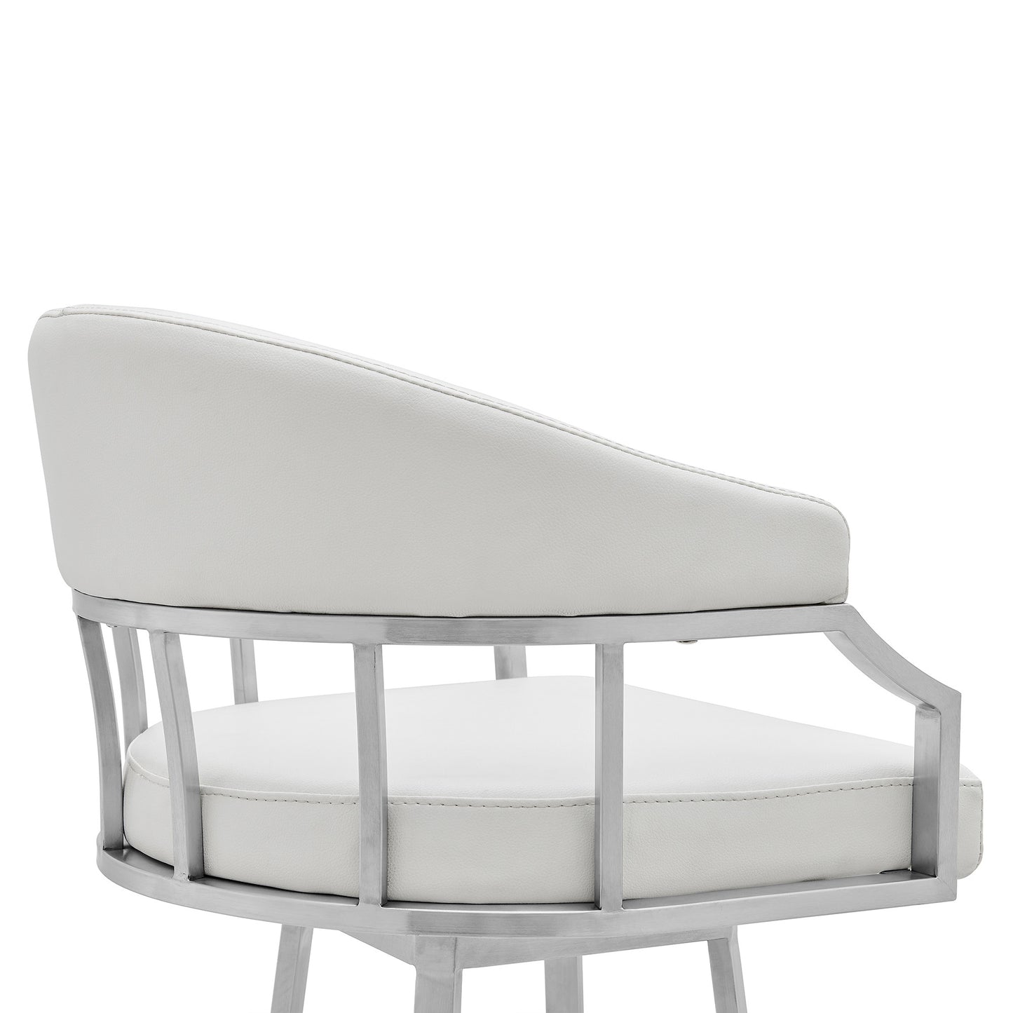 40" White Faux Leather And Iron Swivel Low Back Bar Height Chair