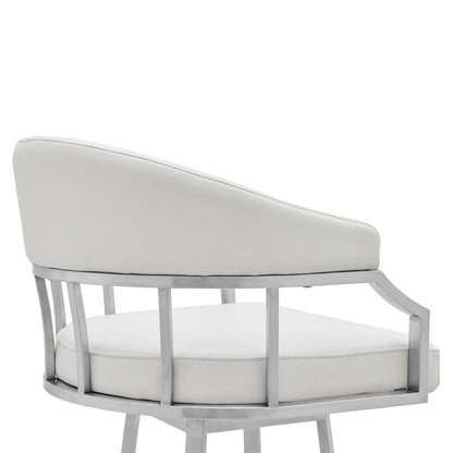 40" White Faux Leather And Iron Swivel Low Back Bar Height Chair