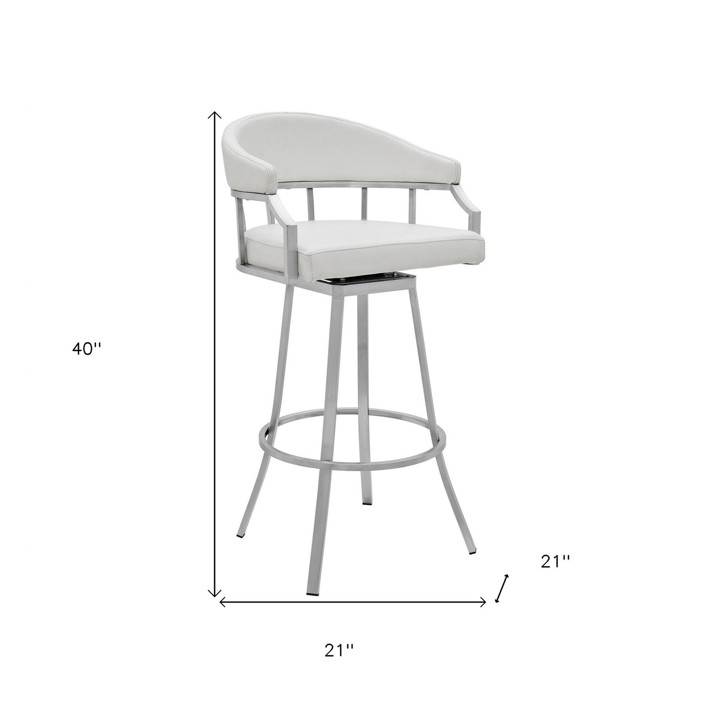 40" White Faux Leather And Iron Swivel Low Back Bar Height Chair