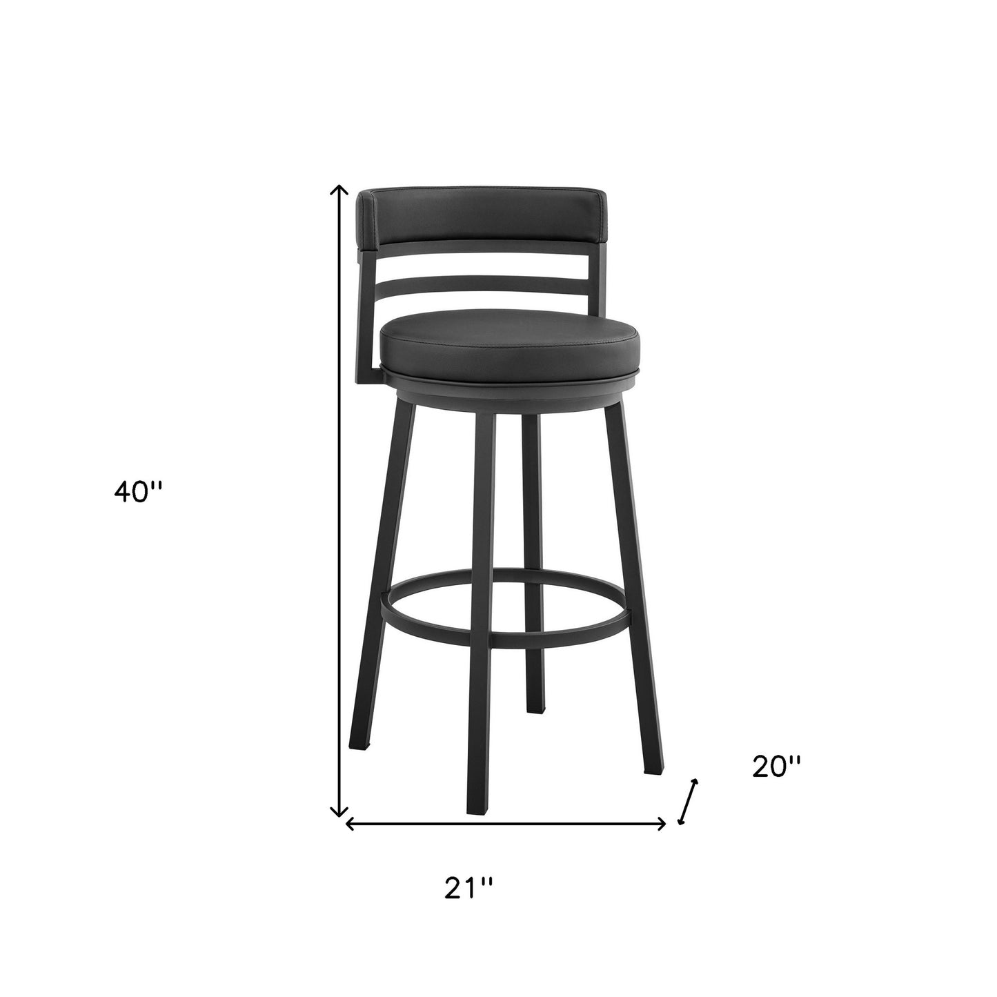 30" Black Faux Leather And Iron Swivel Low Back Bar Height Bar Chair With Footrest