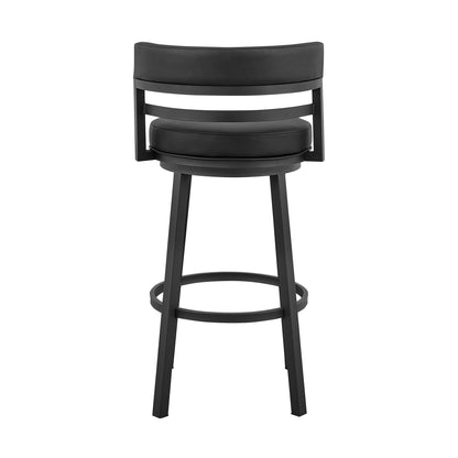 30" Black Faux Leather And Iron Swivel Low Back Bar Height Bar Chair With Footrest
