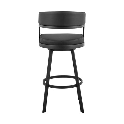 35" Black Faux Leather And Iron Swivel Low Back Counter Height Bar Chair