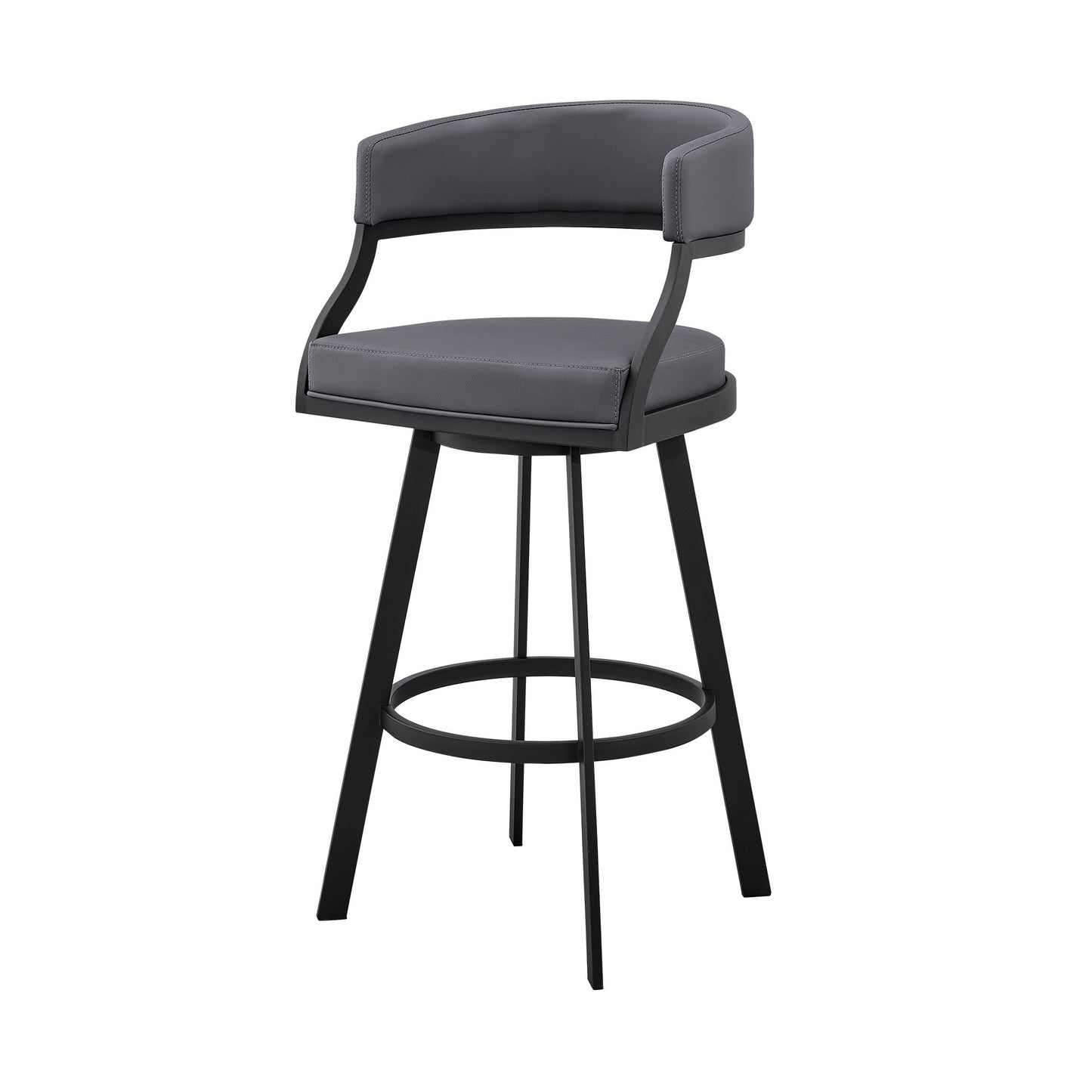 35" Grey Faux Leather And Iron Swivel Low Back Counter Height Bar Chair