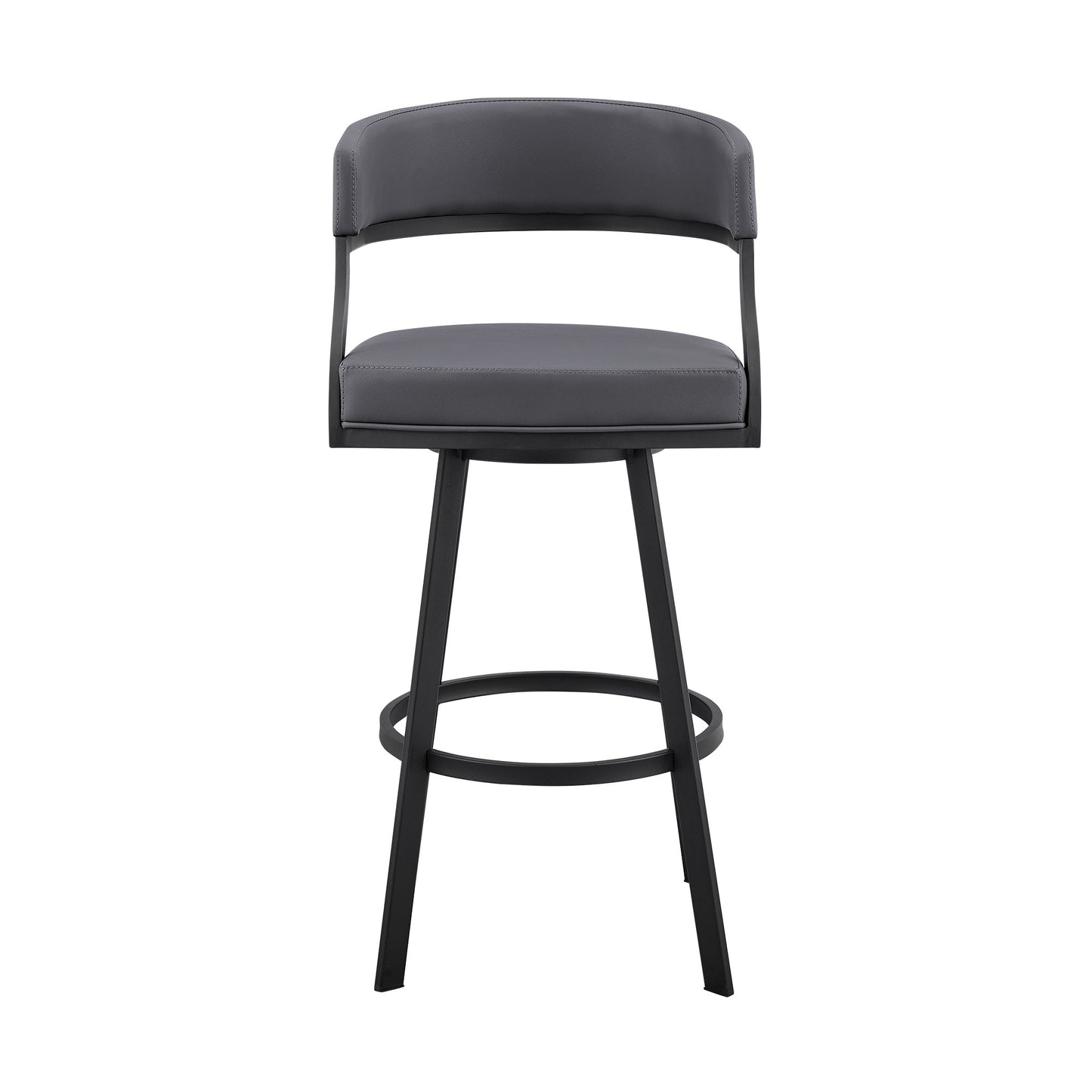 39" Grey Faux Leather And Iron Swivel Low Back Bar Height Chair