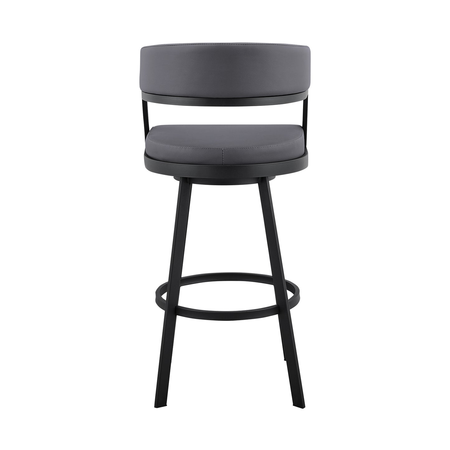 39" Grey Faux Leather And Iron Swivel Low Back Bar Height Chair