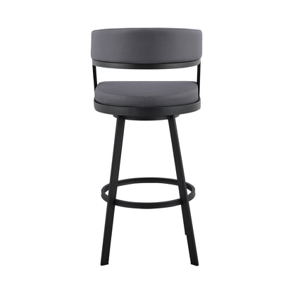 39" Grey Faux Leather And Iron Swivel Low Back Bar Height Chair