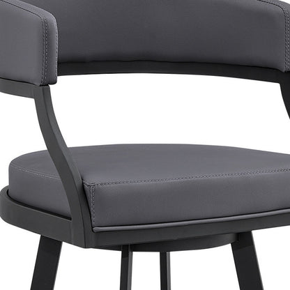 39" Grey Faux Leather And Iron Swivel Low Back Bar Height Chair