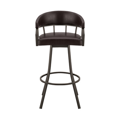 36" Brown Faux Leather And Iron Swivel Low Back Counter Height Bar Chair